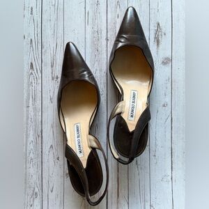Manolo Blahnik Dark Brown Slingback Pumps, Size EU 37.5 or U.S. 7-7.5